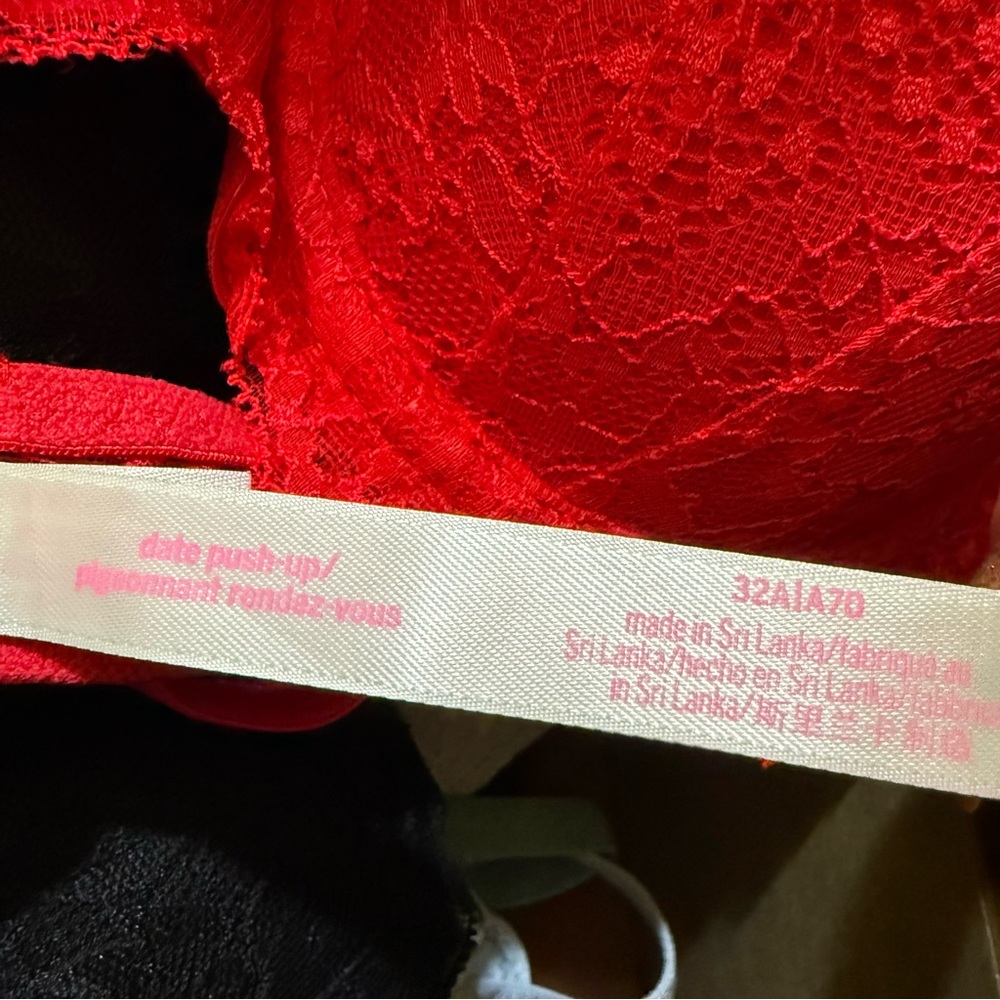 Pink Victoria’s Secret red lace date demi underwire push up bra balconette - Picture 7 of 7